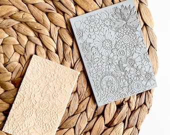 Polymer clay texture mat | floral botanical flowers large impression sheet | metal clay | stamps | pottery ceramic earring |SPRING MAT