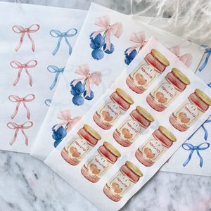 Water soluble transfer paper | polymer clay image transfer | summer clay earrings | bows, blueberries, tomato cans | watercolour pattern