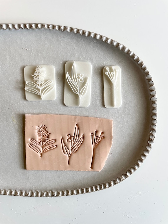 Embosser Stamp Polymer Clay Australiana Stamps Embossing Native Plants  Botanical Soap Stamps Gum Nut billy Button AUSTRALIANA 