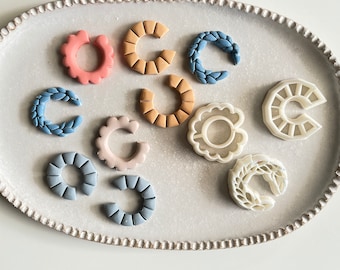 Polymer clay shape cutter | hoop semi circle earring mould | art deco leaf flower bundle DIY clay pottery ceramic jewelry mold | SEMI HOOPS