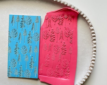 Polymer clay texture mat | trees forest woods christmas winter nature rubber impression sheet |pottery ceramic earring supplies |TREE FOREST