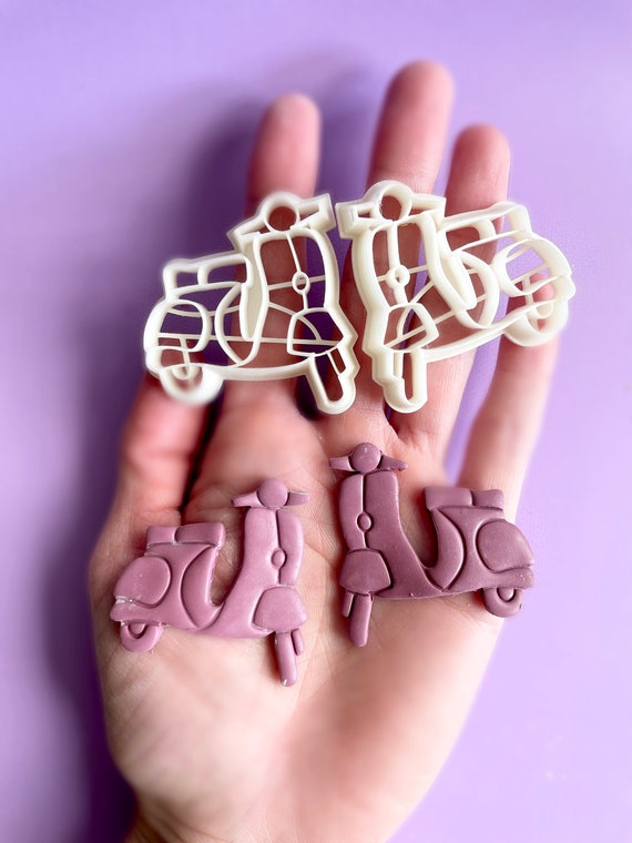 Motorbike shape cutter for polymer clay | Vespa inspired italian romantic cut out set of 2 for earrings & jewellery | dolce vita | SCOOTER