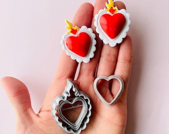 Clay cutter | sacred heart shape cutters set for polymer clay and ceramics earrings and jewelry | clay tools and supplies | mexican folk art
