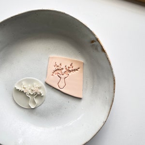 Polymer clay stamps | floral deer stamp | boho celestial | deer embossing stamp | floral crowned stag |pottery texture | buck | OH DEER