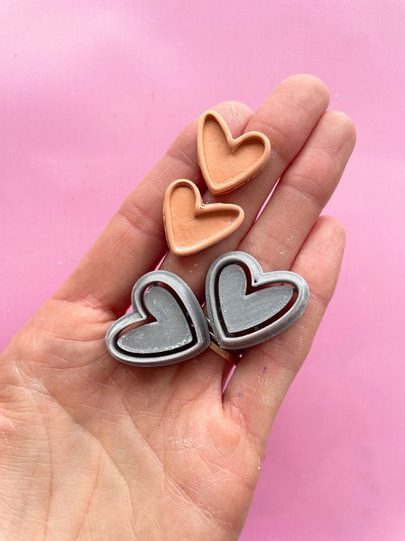 Love Heart Clay Cutter Debossing. Heart Shape Cutter for Polymer Clay Studs  2 Mirrored Clay Stamp Clay Earrings Tools Clay Jewler 