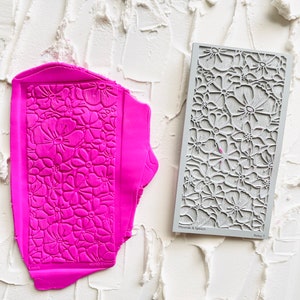 Polymer clay texture mat | flowers retro 70&#39;s love power vintage flowers | metalclay | ceramic earring supplies | RETRO 7