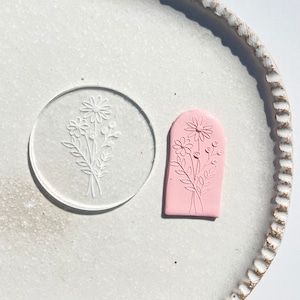 Polymer clay debossing stamp | flower bunch botanical daisies raised clay stamp | acrylic imprint embossing earring mat | FLOWER BUNCH 4