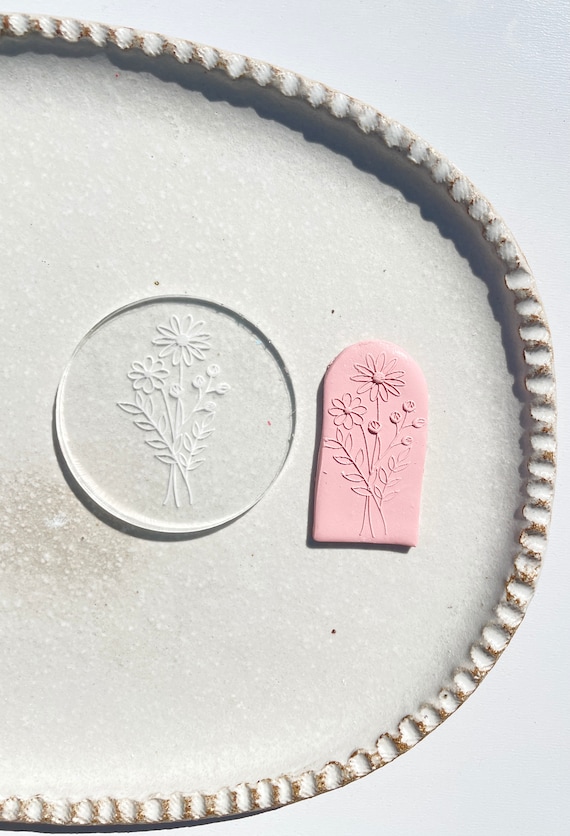 Polymer Clay Debossing Stamp flower Bunch Raised Clay Stamp Imprint Stamp  Embossing Diy Clay Earrings DEBO FLOWERS BUNCH 3 