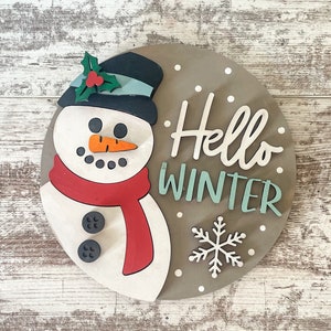 Hello Winter Door Hanger | Door Decor | Craft Kit | Winter Door Decor | Winter Welcome Sign | Door Hanger DIY Kit | Snowman Sign