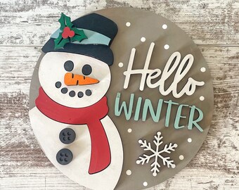 Hello Winter Door Hanger | Door Decor | Craft Kit | Winter Door Decor | Winter Welcome Sign | Door Hanger DIY Kit | Snowman Sign