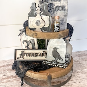 Halloween Tiered Tray Decor | DIY Halloween Craft | Tiered Tray Decor | Wood Craft Kit | Handmade Home Decor | Apothecary Decor