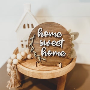Home Sweet Home Wood Sign | Tray Decor | Home Decor | Mini Round Sign | Tiered Tray Decor | Housewarming Gift | Realtor Gift