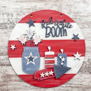 4th of July Door Hanger | Door Decor | Craft Kit | Paint Kit | Patriotic Decor | DIY Home Decor | Red, White and Blue | Fireworks
