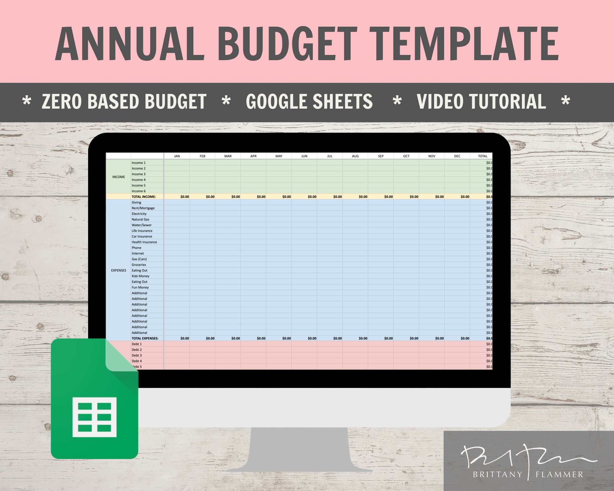 Annual Budget Template // Zero Based Annual Budget // Google Sheets ...