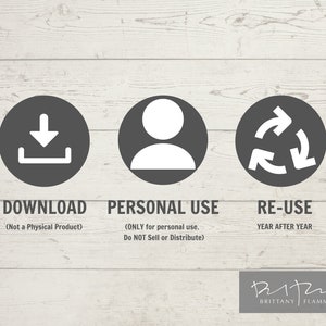 May include: Image with three gray circular icons on a light wood background. The icons represent download, personal use, and re-use. Text below each icon reads "DOWNLOAD", "PERSONAL USE", and "RE-USE". The text "Brittany Flammer" is at the bottom.