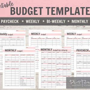 Printable Budget Template, Paycheck Budget Template, Bi-weekly Budget Template, Weekly Budget Template, Monthly Budget Template