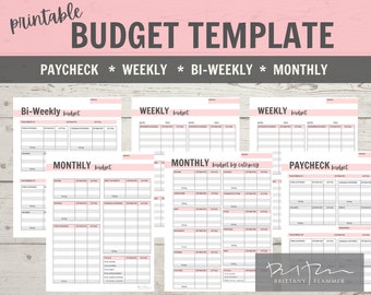 Printable Budget Template, Paycheck Budget Template, Bi-weekly Budget Template, Weekly Budget Template, Monthly Budget Template