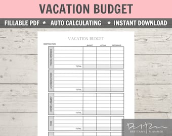 Modèle de budget de vacances / Budget base zéro / PDF à remplir