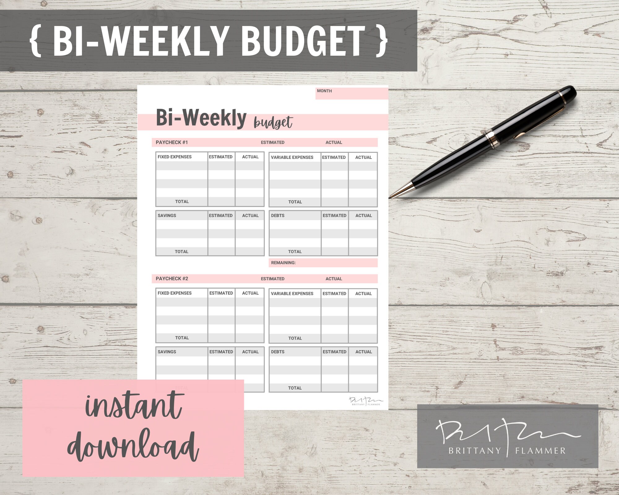 Printable Budget Template, Paycheck Budget Template, Bi-weekly Budget ...
