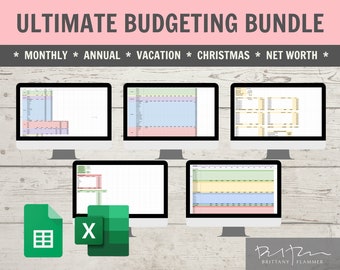 Bundle de budgétisation numérique ULTIME / Budget mensuel / Budget annuel / Budget de Noël / Budget vacances / Outil de suivi de la valeur nette