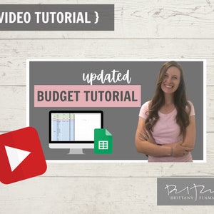 May include: A promotional image for a budget tutorial video. The image features a woman smiling next to a computer screen displaying a spreadsheet. Text includes "VIDEO TUTORIAL" and "updated BUDGET TUTORIAL". A YouTube logo is in the corner.