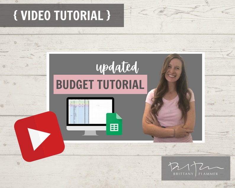May include: A promotional image for a budget tutorial video. The image features a woman smiling next to a computer screen displaying a spreadsheet. Text includes "VIDEO TUTORIAL" and "updated BUDGET TUTORIAL". A YouTube logo is in the corner.