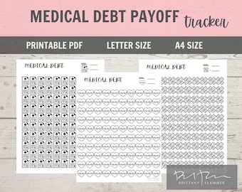 Medical Debt Payoff Tracker, Medical Debt Chart, Letter Size, A4