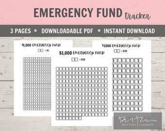 1000 Emergency Fund, Savings Tracking Chart,