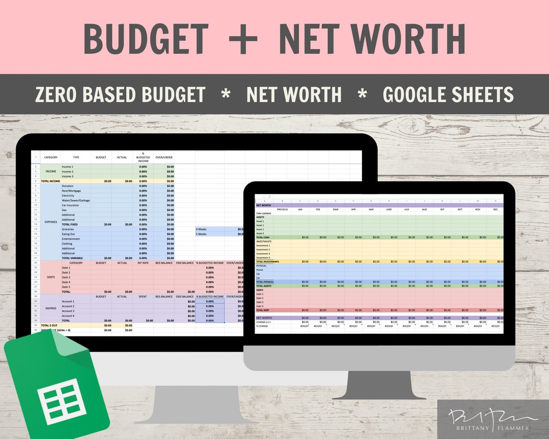 Monthly Budget Template Net Worth Tracker Google Sheets Etsy