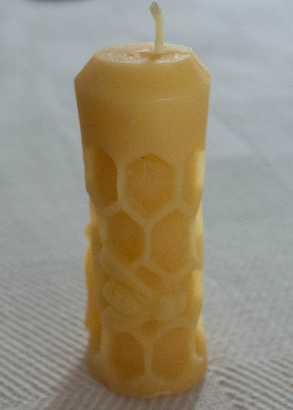 Beeswax Candle Little Pillar Honeycomb With Queen Bee Honeybee Etsy