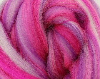 Bubblegum Factory Reject, merino de 23 micras, trenza de 4 oz, tapa peinada, roving, fibra giratoria, mezcla personalizada