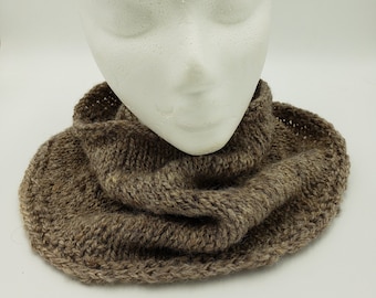 Wool cowl, hand spun yarn, hand knit, natural colored corriedale yarn