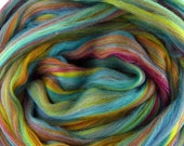 Over the Rainbow, 23 micron merino, 4 oz braid, combed top, roving, spinning fiber, angelina sparkle