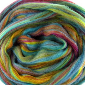 Over the Rainbow, 23 micron merino, 4 oz braid, combed top, roving, spinning fiber, angelina sparkle image 1