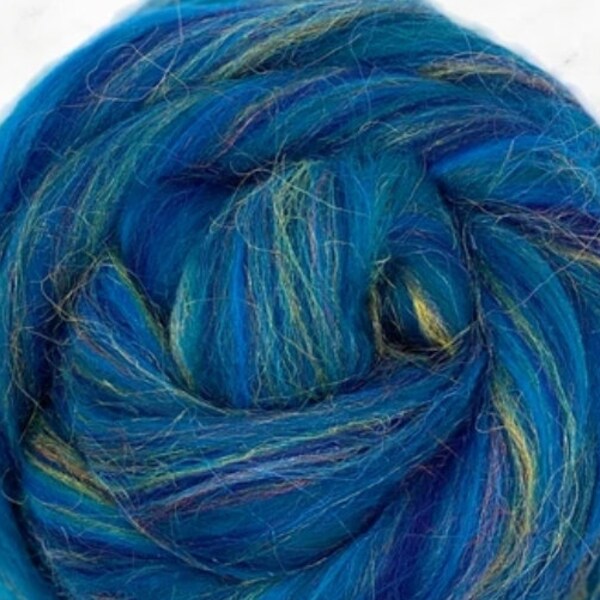 Peacock Corriedale/Nylon combed top, 4 ozs, roving, spinning fiber,