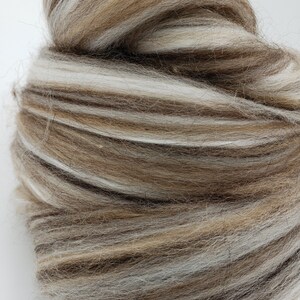 Merino/Brown Alpaca/Camel/Mulberry Silk, 4 oz braid, combed top, roving, spinning or felting fiber, luxury blend image 3