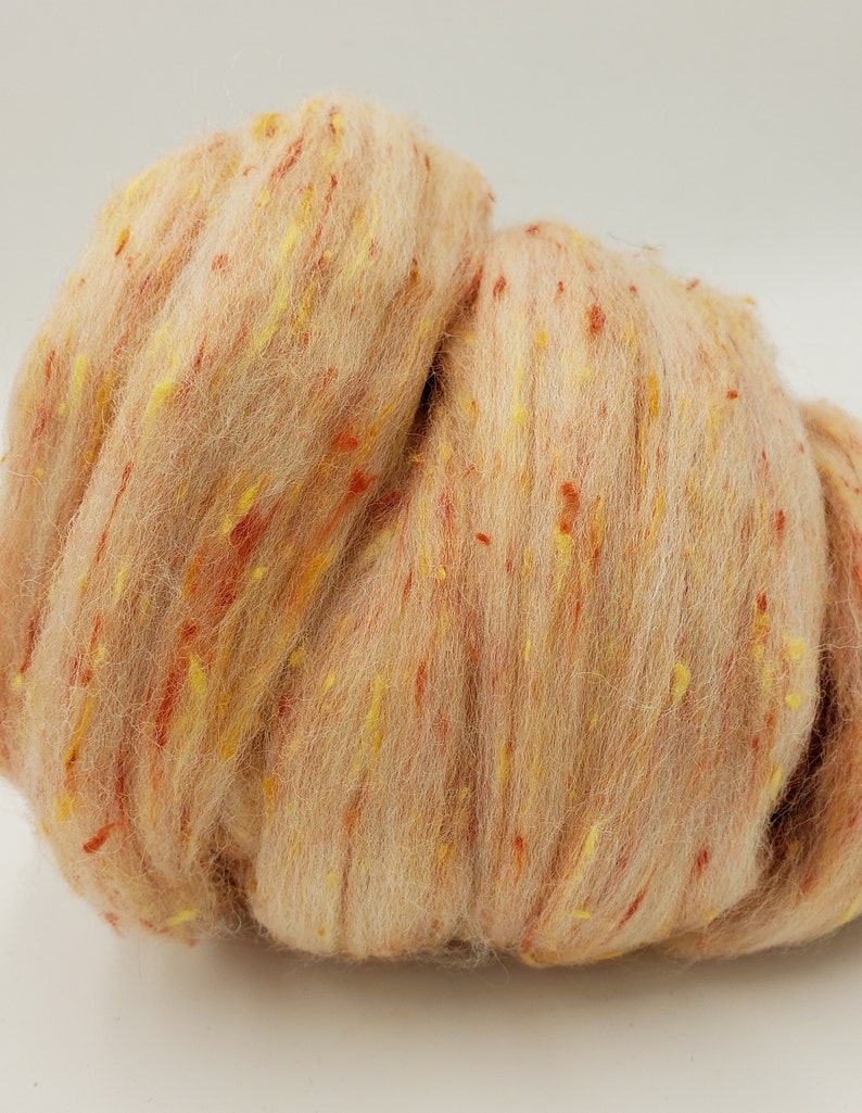 4 oz Orange Tweed Blend, South American wool, spinning fiber, wool, combed top, roving image 4