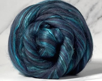Lagoon, merino silk, 4 oz braid, combed top, roving, spinning fiber, custom blend