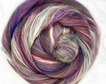 Kaleidoscope, Merino/Tussah silk 4 oz braid, combed top, roving, spinning or felting fiber, custom blend