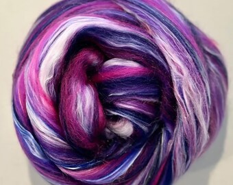 Electro, merino silk, 4 oz braid, combed top, roving, spinning fiber, custom blend