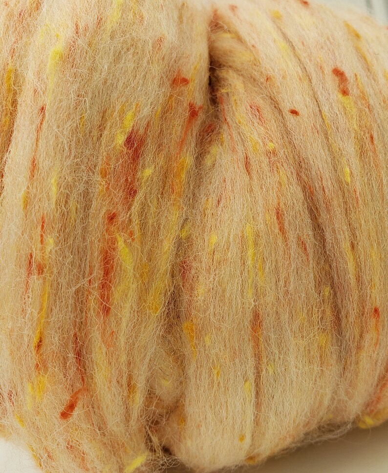 4 oz Orange Tweed Blend, South American wool, spinning fiber, wool, combed top, roving image 2