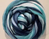 Sea Breeze, low micron merino, 4 oz braid, combed top, roving, spinning fiber, custom blend