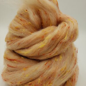 4 oz Orange Tweed Blend, South American wool, spinning fiber, wool, combed top, roving image 3