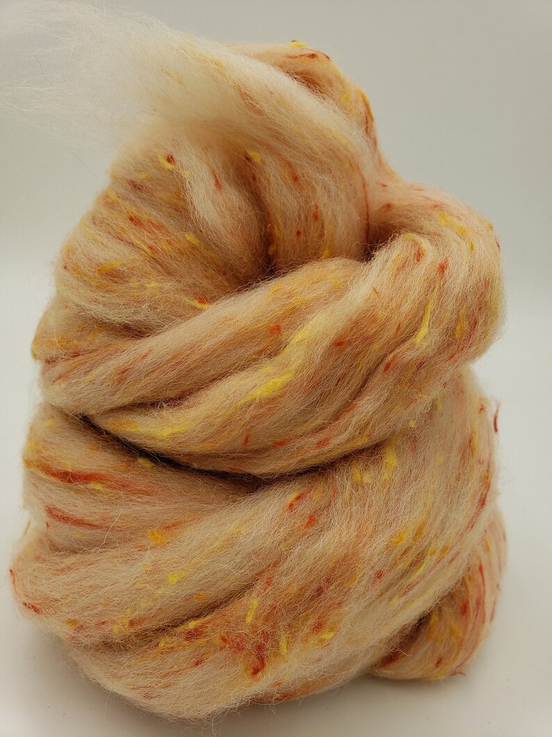 4 oz Orange Tweed Blend, South American wool, spinning fiber, wool, combed top, roving image 3