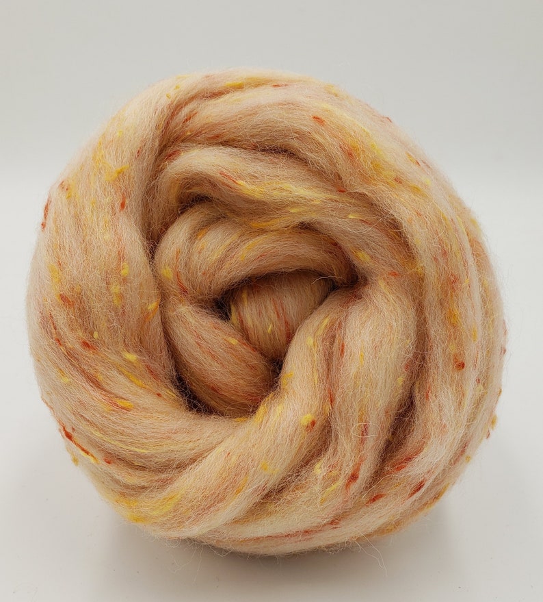 4 oz Orange Tweed Blend, South American wool, spinning fiber, wool, combed top, roving image 1