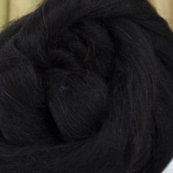 Black Alpaca, 4 oz braid, combed top, roving, spinning fiber, baby alpaca