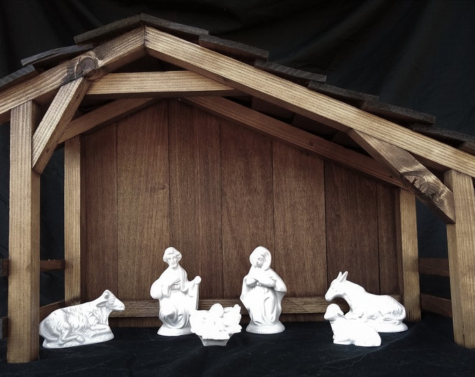 Nativity Creche Stable Handcrafted Reclaimed Wood Christmas Fits