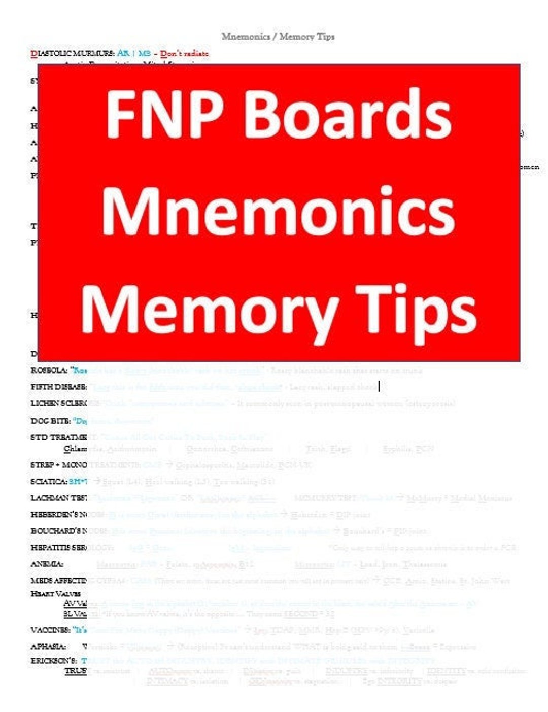 FNP Board Helpful Mnemonics & Memory Tips - Etsy