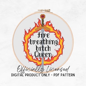Fire Breathing Bitch Queen | Throne of Glass Cross Stitch Pattern | Aelin Cross Stitch Pattern | Bookish Cross Stitch Pattern
