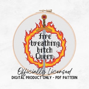 Fire Breathing Bitch Queen | Throne of Glass Cross Stitch Pattern | Aelin Cross Stitch Pattern | Bookish Cross Stitch Pattern